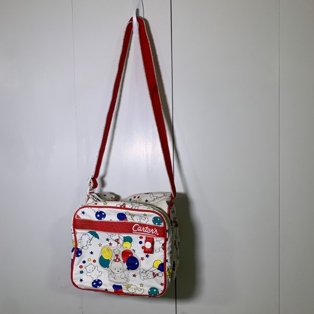 Carters Red and White Vintage Teddy Bear Balloon Baby Diaper Bag